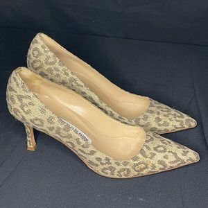 Manolo Blahnik BB fabric leopard print heels size 37